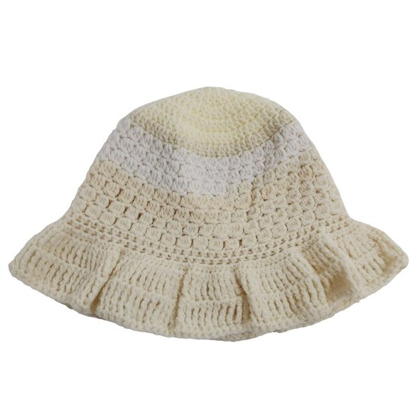 Bucket Hat handknit shades of white ivory sun hat - Picture 7 of 8